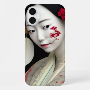 Japanese Floral Geisha Red Gold Fantasy Art Poster iPhone 16 Plus Case