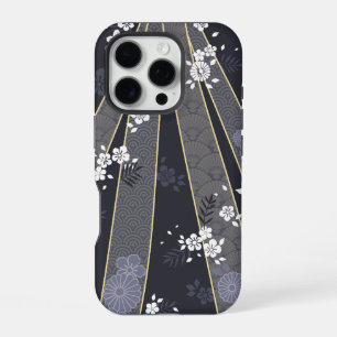 Japanese Floral Kimono Pattern Denim iPhone 16 Pro Case
