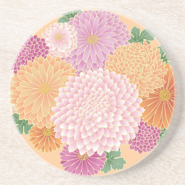 Japanese Floral Kimono Pattern Fine Art Coaster (Front)