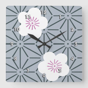 Japanese Floral Kimono Pattern Fine Art Square Wall Clock