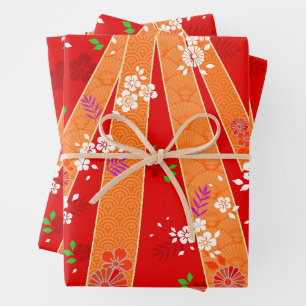 Japanese Floral Kimono Pattern Spring Wrapping Paper Sheet