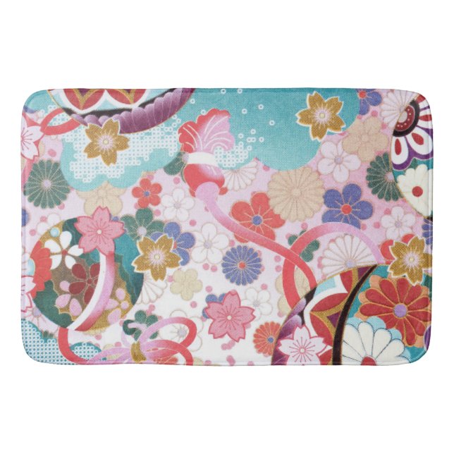 Japanese Floral Large Soft Bath Mat Design (Front)