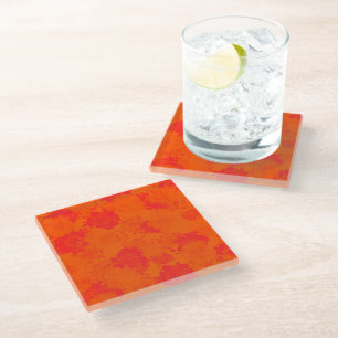Japanese floral orange patterns glass coaster