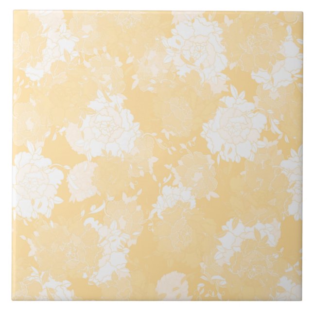 Japanese floral orange patterns. tile (Front)