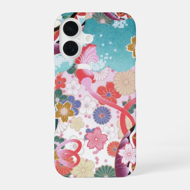 Japanese Floral Pattern iPhone 16 Case (Back)