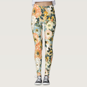 Japanese Floral Pink and Gold Leggings