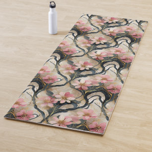 Japanese Floral Pink Gold Yoga Mat