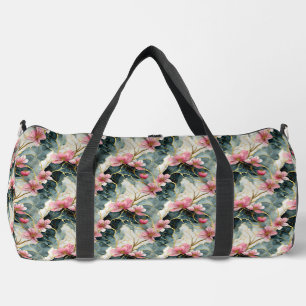 Japanese Floral, Pink With Gold Duffle Bag