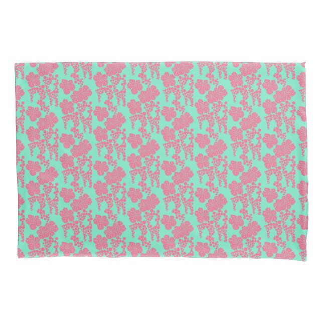 Japanese Floral Print - Pink & Teal Pillowcases (Front-Left)