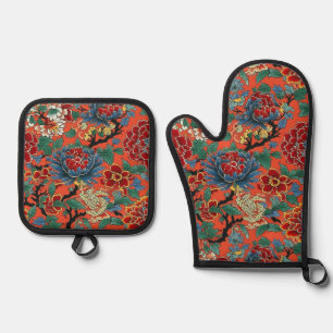 Japanese Floral Series Exotic Oven Mitt & Pot Holder Set
