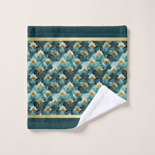 Japanese Floral Teal Gold Bath Towel Set 