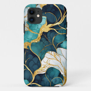 Japanese Floral Teal Gold  iPhone 11 Case