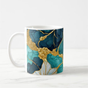 Japanese Floral Teal Gold Coffee Mug
