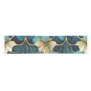 Japanese Floral Teal Gold  Short Table Runner