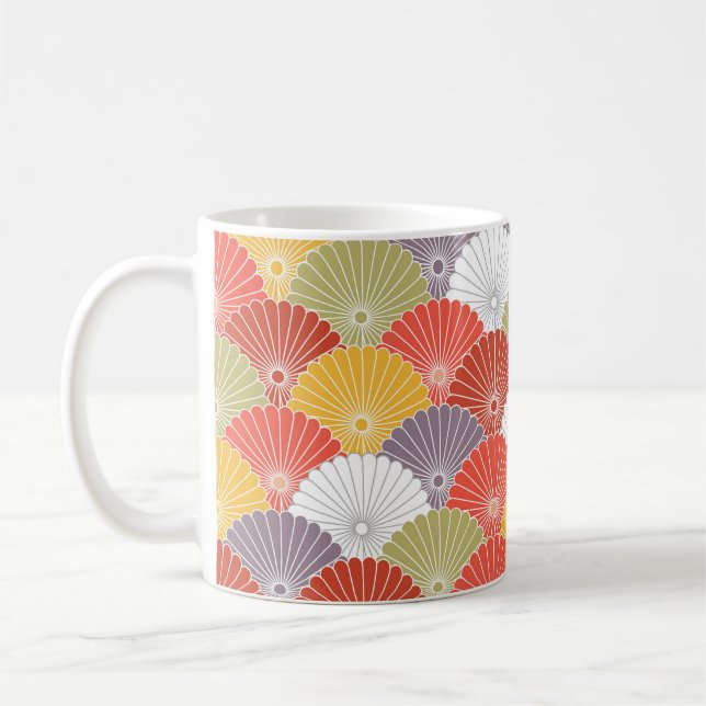 Japanese Floral Wave: Colourful Vintage Coffee Mug (Left)