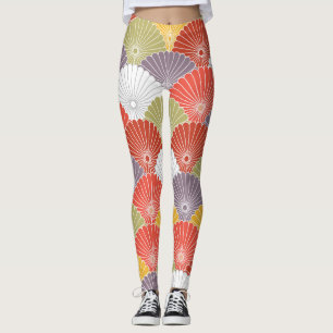 Japanese Floral Wave: Colourful Vintage Leggings