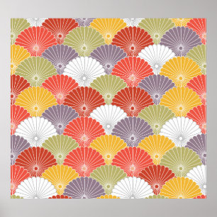 Japanese Floral Wave: Colourful Vintage Poster