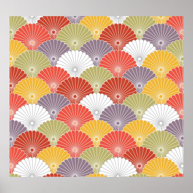 Japanese Floral Wave: Colourful Vintage Poster (Front)