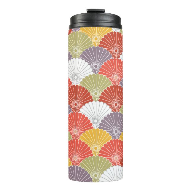 Japanese Floral Wave: Colourful Vintage Thermal Tumbler (Front)