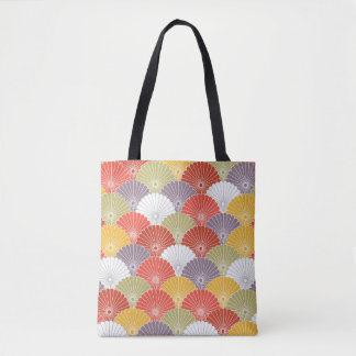 Japanese Floral Wave: Colourful Vintage Tote Bag