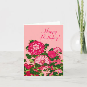 Japanese Flower Border, Fuchsia and Coral Pink Card