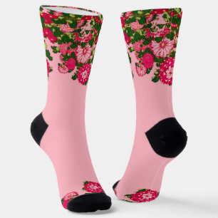 Japanese Flower Border, Fuchsia and Coral Pink Socks
