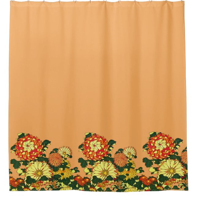 Japanese Flower Border, Mandarin Orange and Gold Shower Curtain (Front)