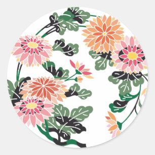 Japanese Flower Circle Classic Round Sticker