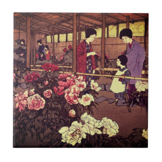 Japanese Flower Garden People Scene Ceramic Tile  