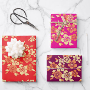 Japanese Flower Mix Pattern Wrapping Paper Sheet