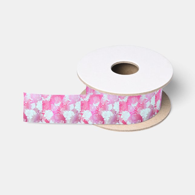 Japanese flowers blue patterns satin ribbon (Spool)