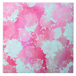Japanese flowers blue patterns tile