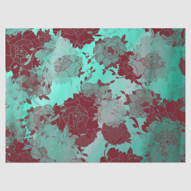 Japanese flowers blue patterns tissue paper (Front)