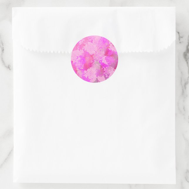 Japanese flowers pink patterns classic round sticker (Bag)