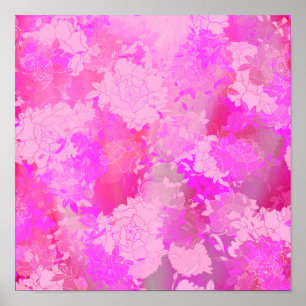 Japanese flowers pink patterns poster