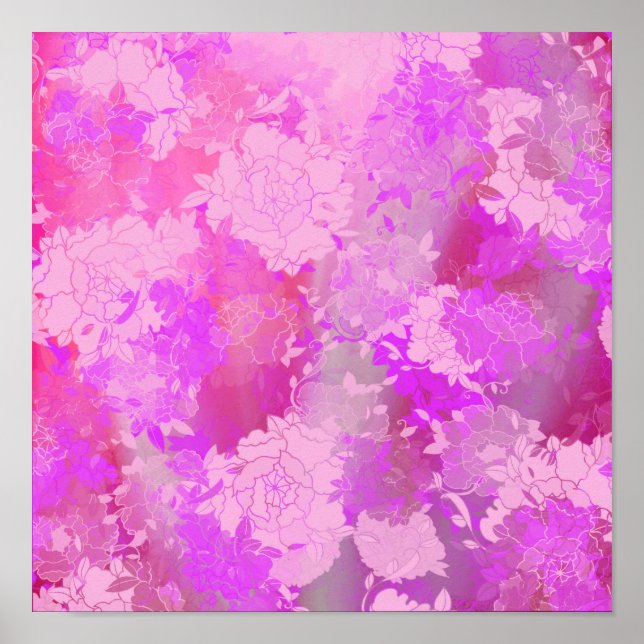 Japanese flowers pink patterns poster (Front)