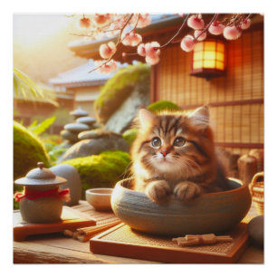 Japanese fluffy brown tabby cat poster