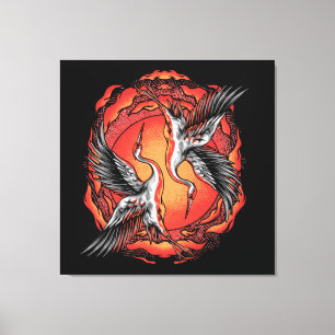 Japanese Flying Battle Cranes Asian Art Canvas Print