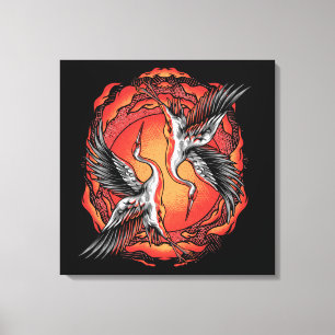 Japanese Flying Battle Cranes Asian Art Canvas Print