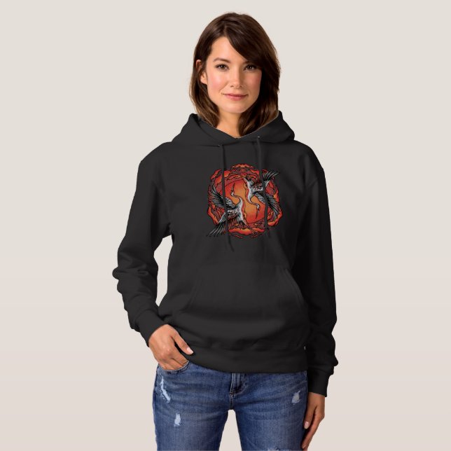 Japanese Flying Battle Cranes Asian Art Hoodie (Front Full)