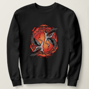 Japanese Flying Battle Cranes Asian Art Sweatshirt