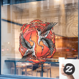 Japanese Flying Battle Cranes Restaurant Accent  Window Cling