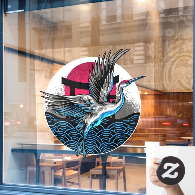 Japanese Flying Cranes Restaurant Decor Front Window Cling (Cafe Window)