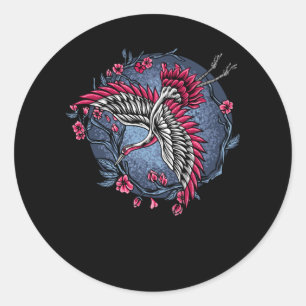 Japanese Flying Cranes Unique and Colourful Design Classic Round Sticker