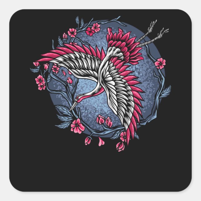 Japanese Flying Cranes Unique and Colourful Design Square Sticker (Front)