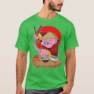 Japanese Food I Maki Lover I Samurai Sushi Pig T-Shirt