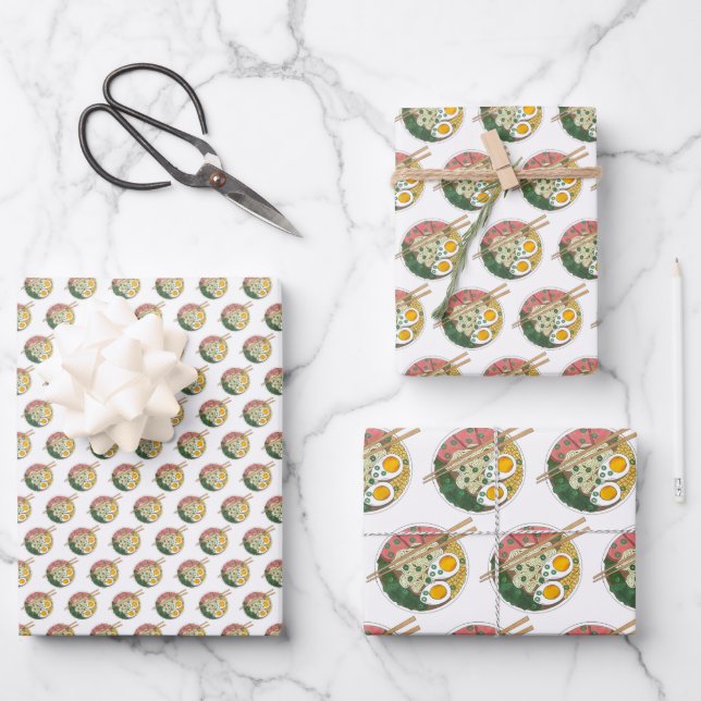 Japanese Food Pork Ramen Noodle Soup Foodie Wrapping Paper Sheet (Front)