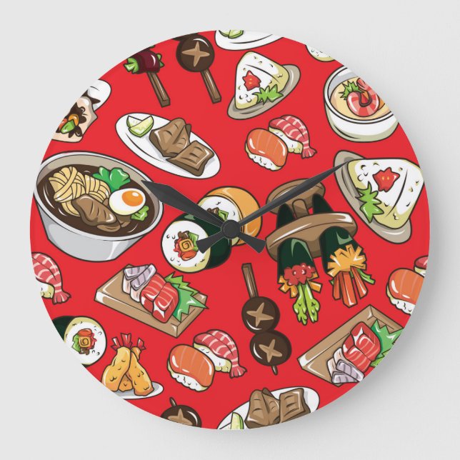 Japanese Food: Seamless Cultural Pattern Large Clock (Front)