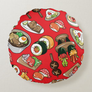 Japanese Food: Seamless Cultural Pattern Round Cushion