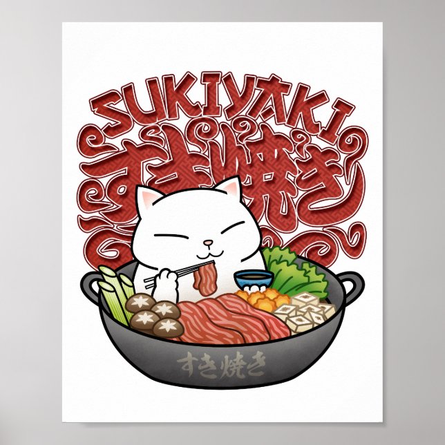 Japanese Food Sukiyaki Cat  Poster (Front)
